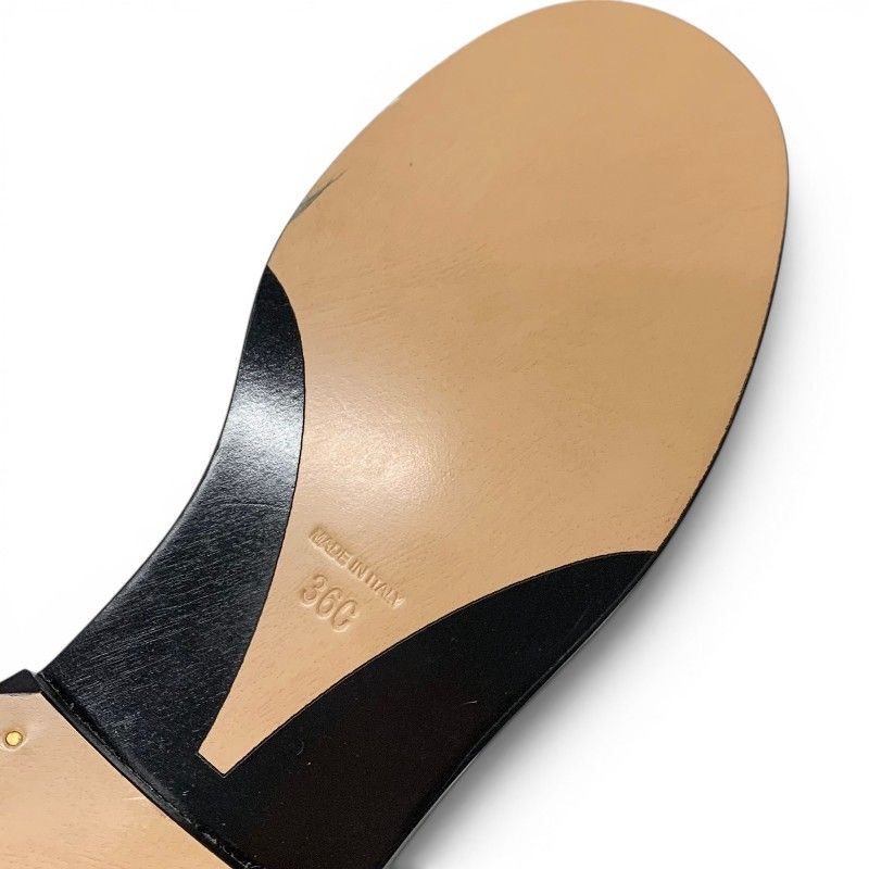 Chanel Loafers Leather Shoes Patent Black Gold Logo CC Chain — view 8
