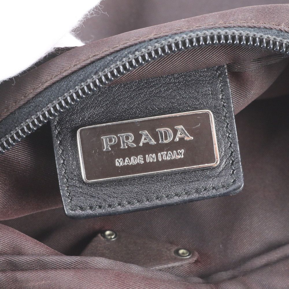 Prada White Tag Tessuto Nylon Triangle Logo Leather Shoulder Bag Crossbody Brown — view 8
