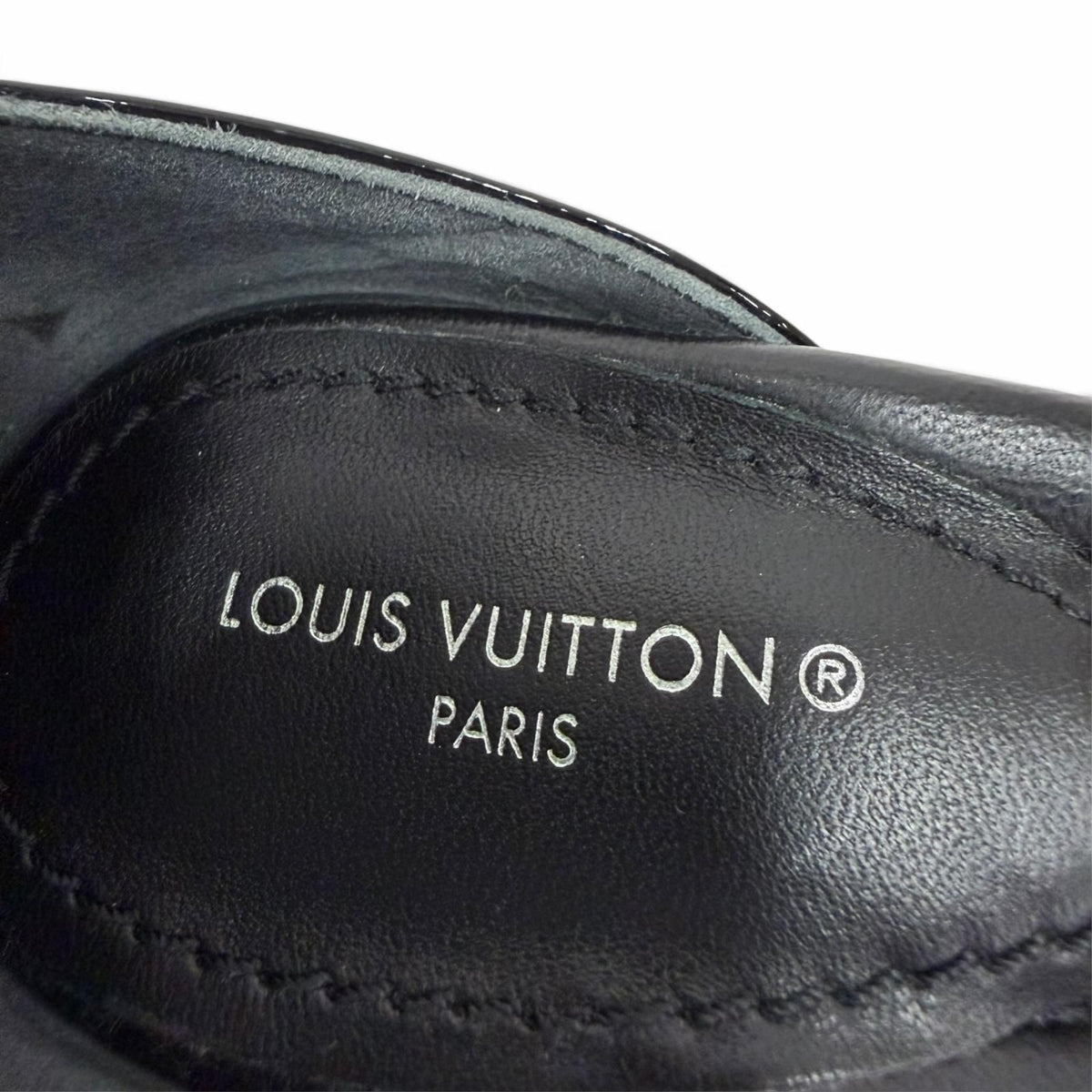 Louis Vuitton Stellar Line Patent Leather LV Logo Ankle Strap Sandals Black — view 8