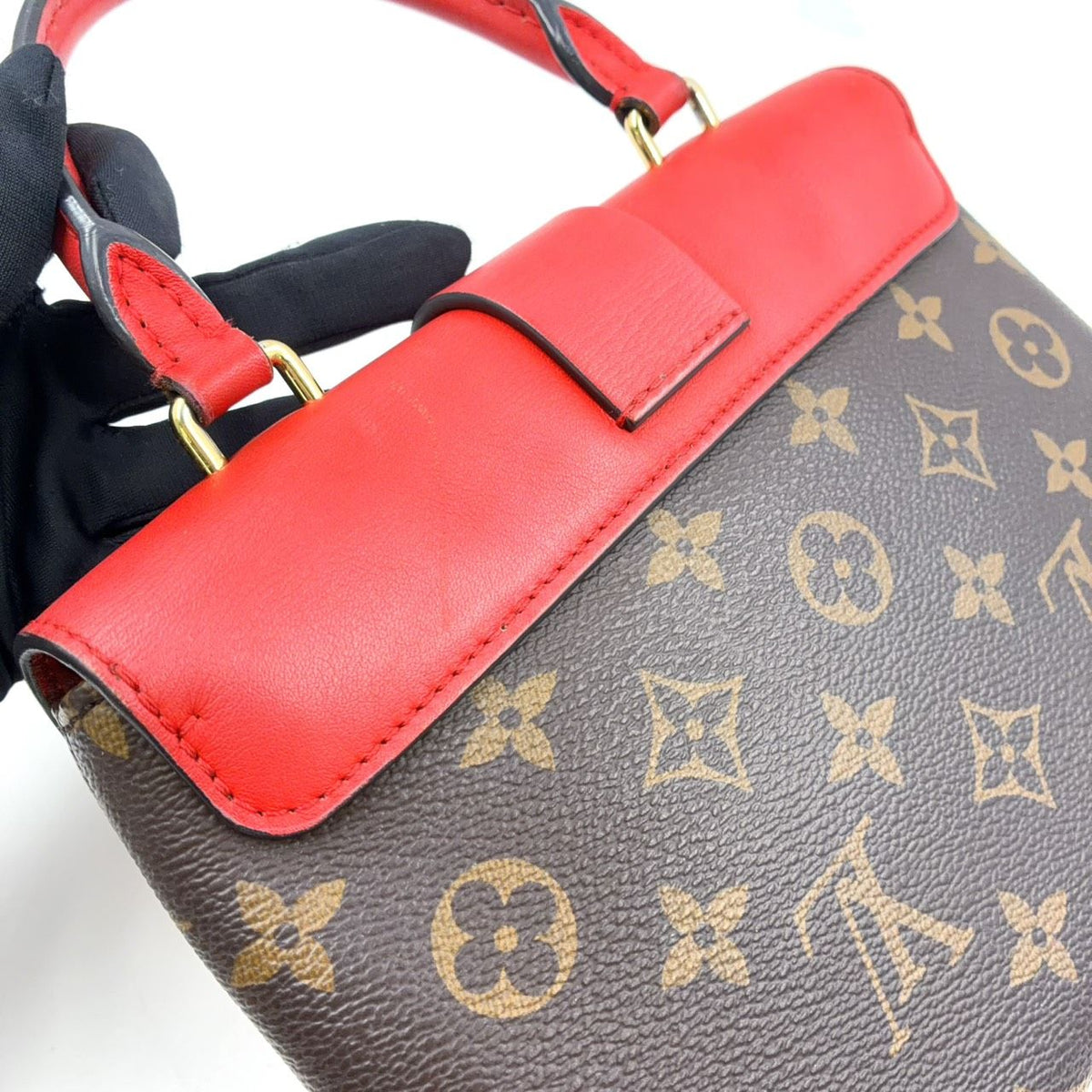 Louis Vuitton Locky BB 2-Way Shoulder Leather Brown Red Handbag Gold — view 8