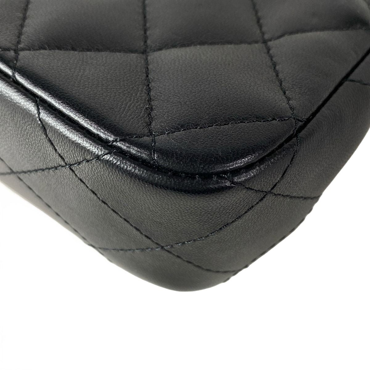 Chanel Shoulder Bag Mini Quilted Black Rhinestone Chain Gold Peace Sign Lambskin — view 8