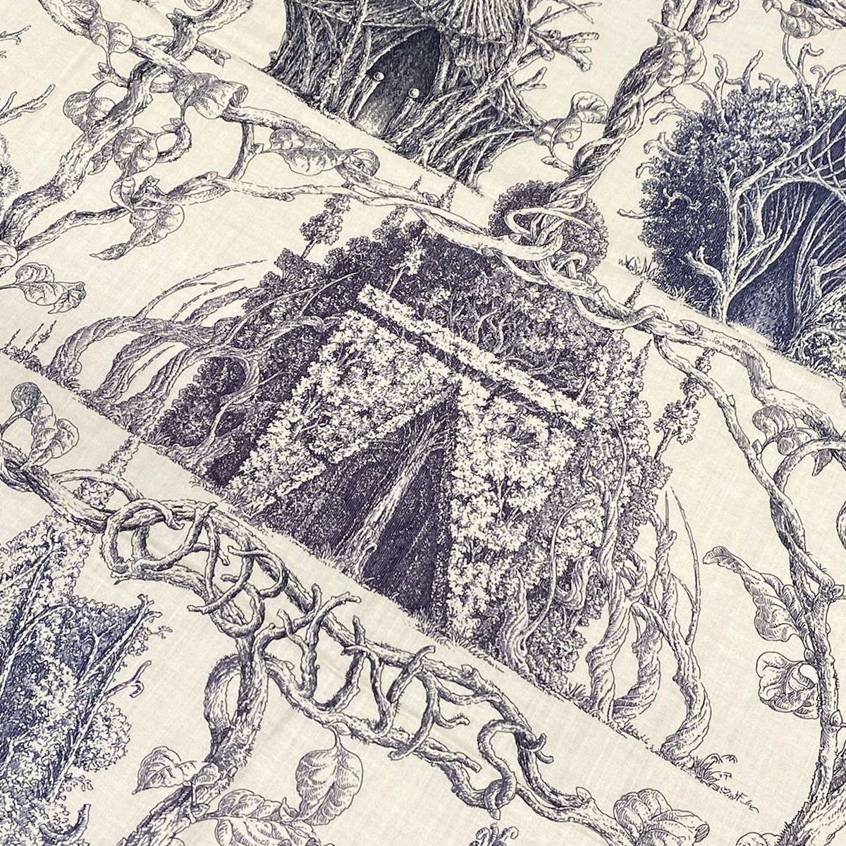 Hermes Shawl Carre Geant 140 Ivory Navy les Cabanes Cashmere Silk Scarf — view 6
