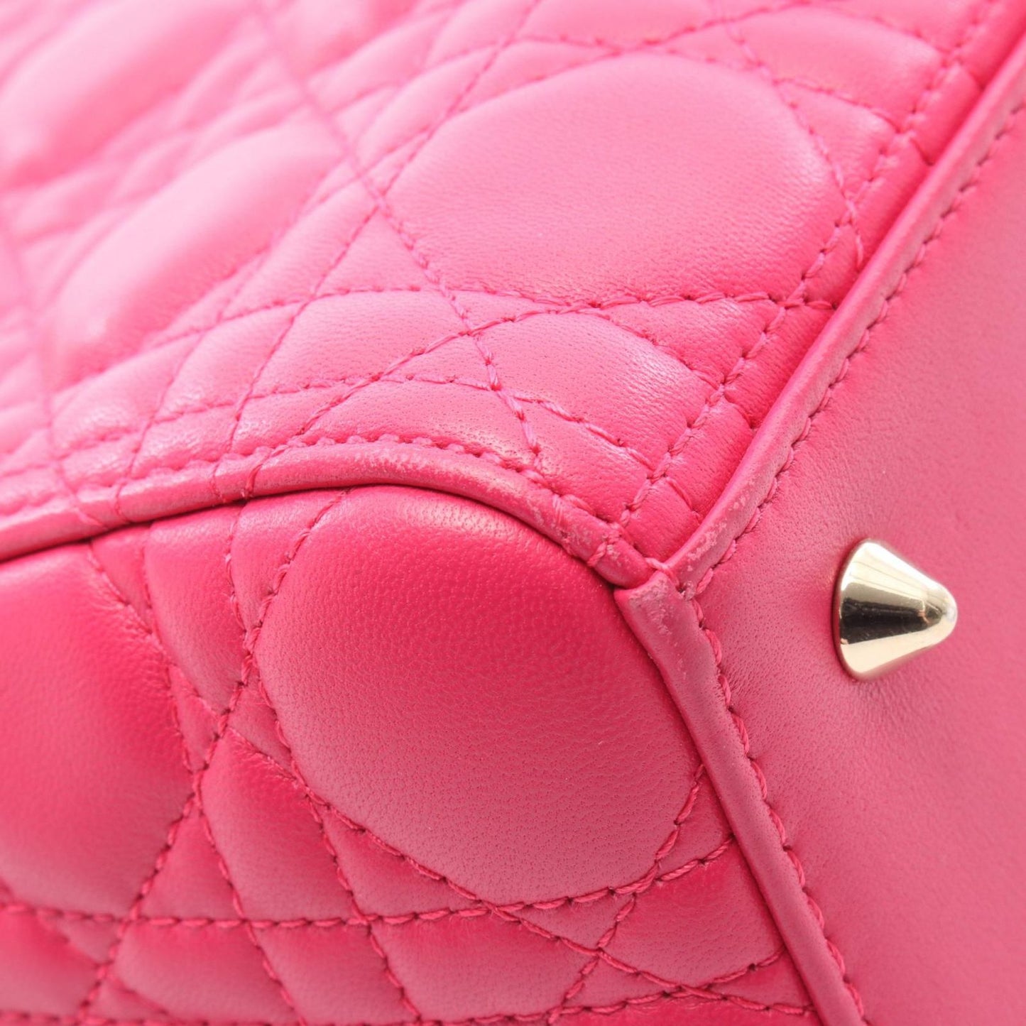 Dior Handbag Lady Dior 2-Way Magenta Leather Tote Medium — view 7