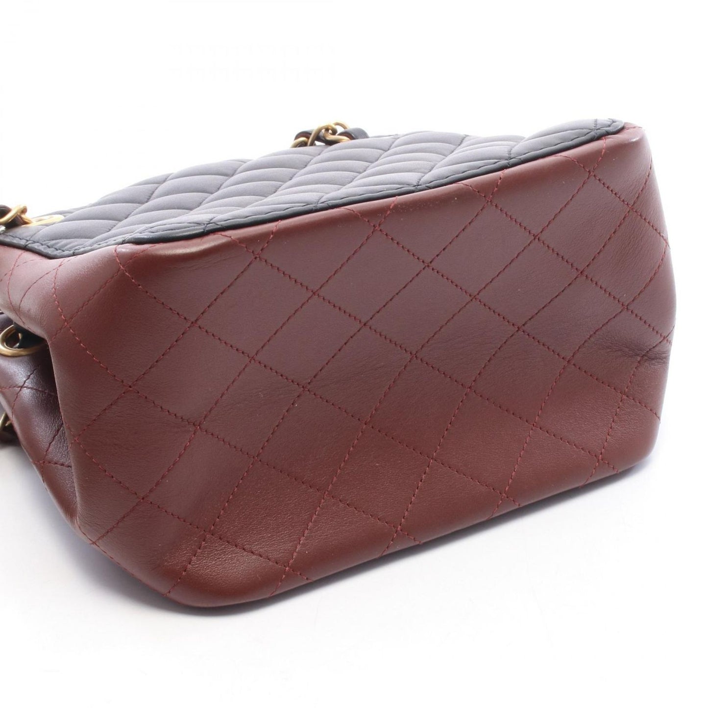 Chanel Shoulder Bag Quilted Small Bucket Black Red Brown Lambskin Chain — view 8