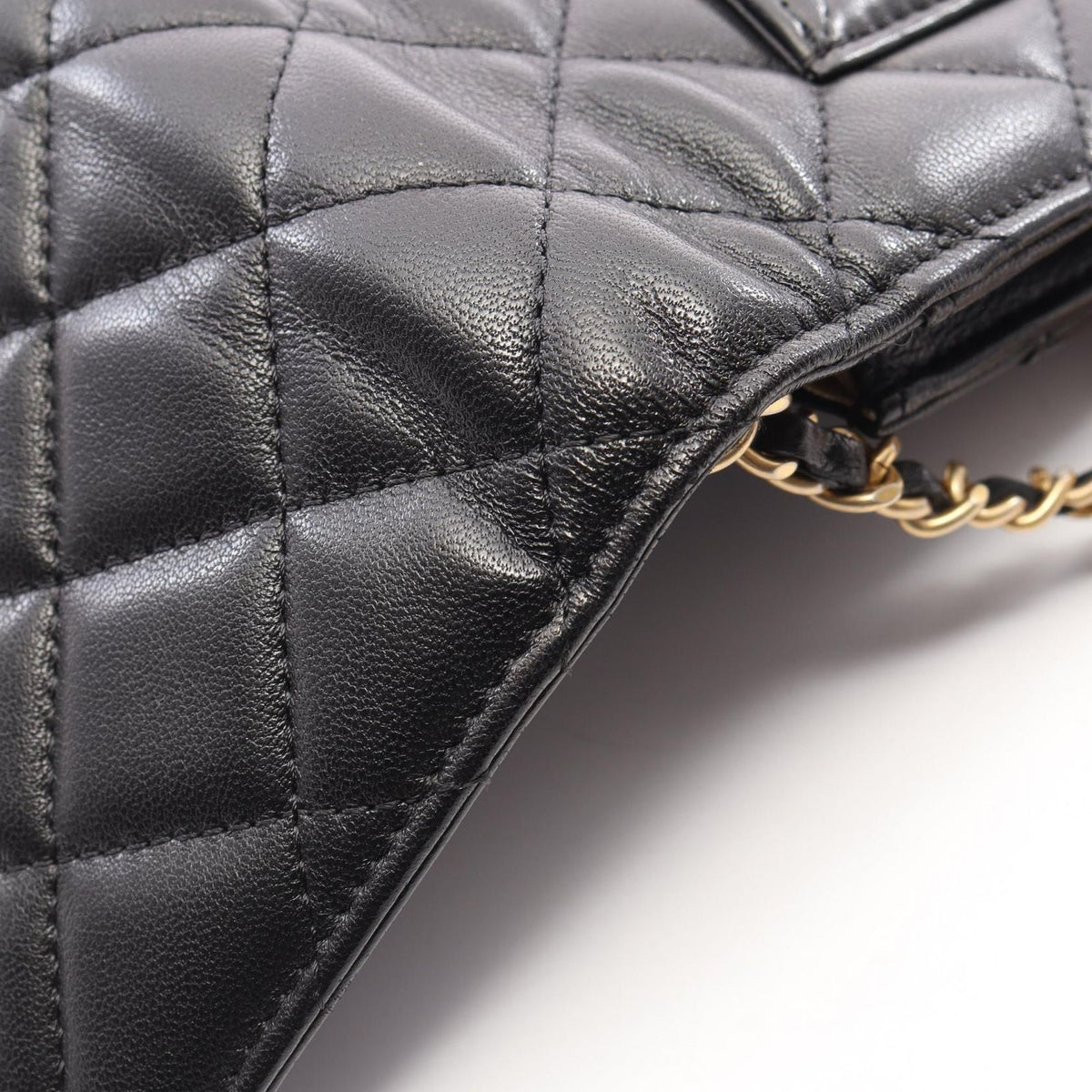 Chanel Shoulder Bag Quilted Black Lambskin Chain Wallet — view 8