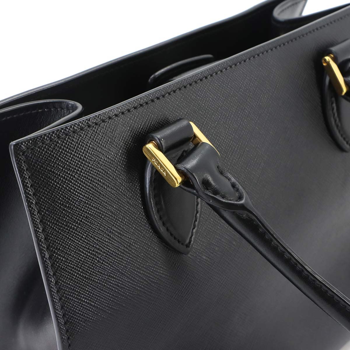 Prada Saffiano 2-Way Bag Leather Nero Black Gold Hand Bag — view 8