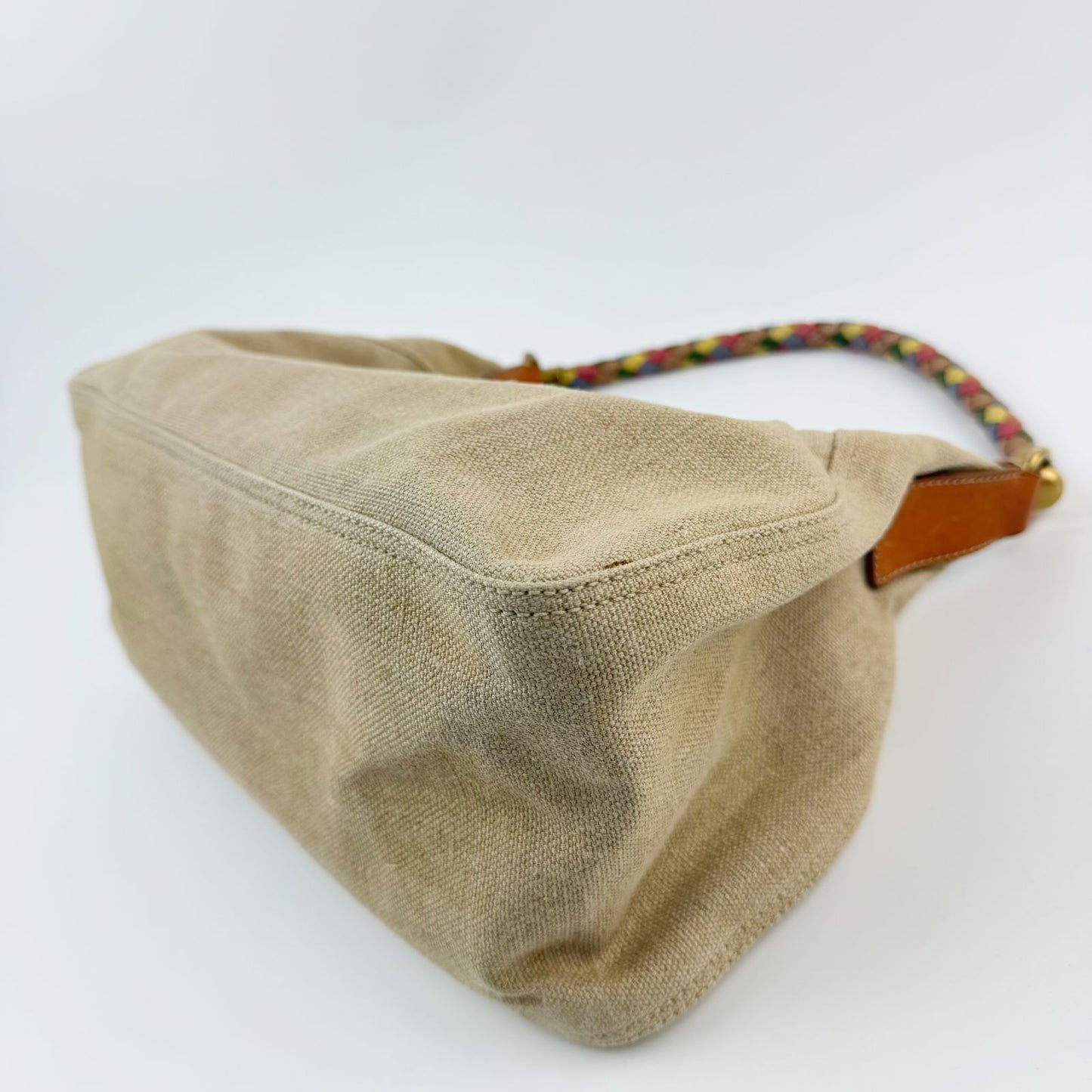Miu Miu Y2k Multicolor Intrecciato Handle Shoulder Bag Canvas Leather Beige — view 8