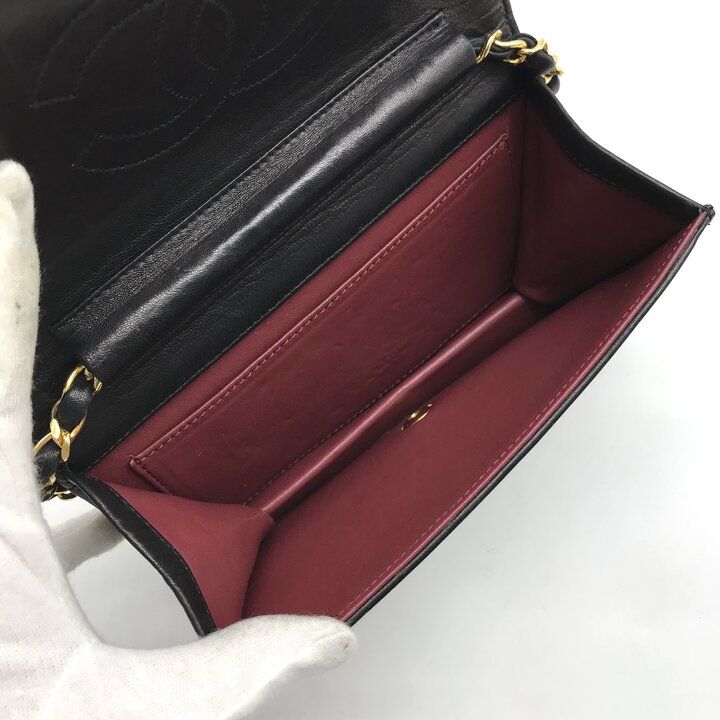 Chanel CC Logo Mini Quilted Chain Shoulder Bag Black Push Lock Lambskin — view 8