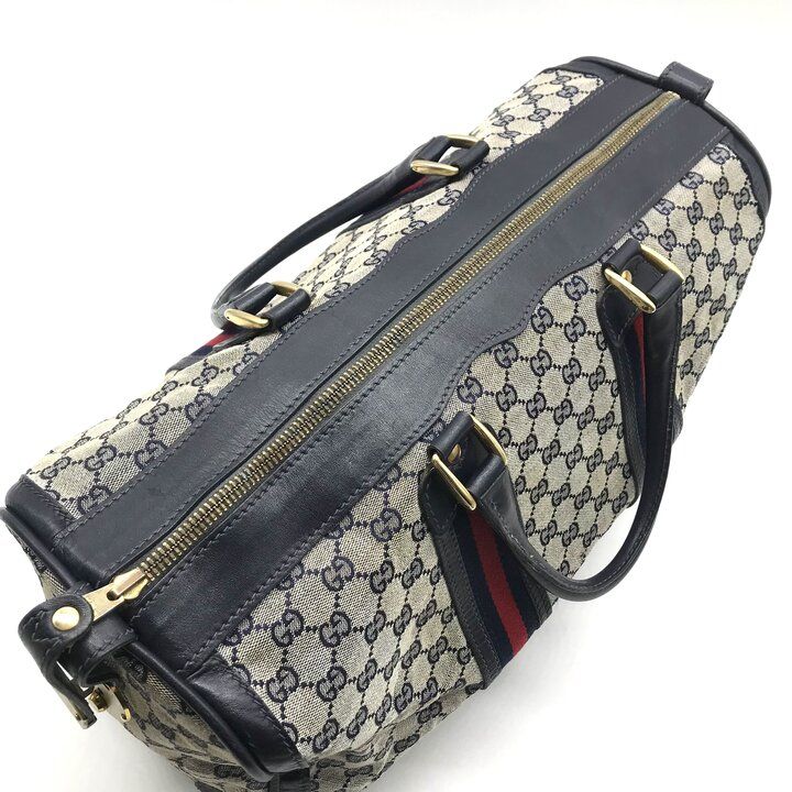 Gucci GG Canvas Leather Sherry Hand Boston Bag Navy — view 8