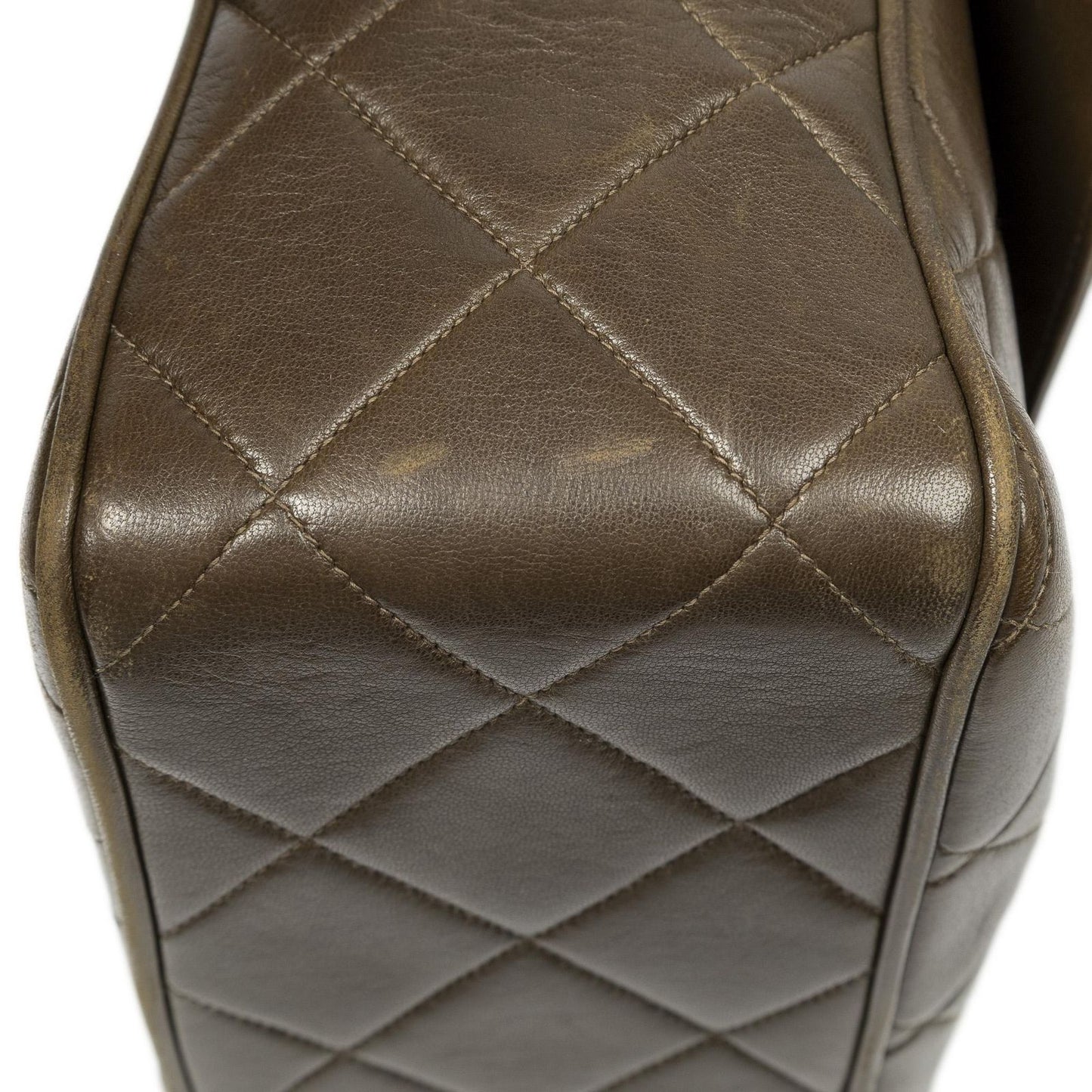 Chanel CC XL Jumbo Square Flap Bag Olive Green Quilted Lambskin Leather — view 8