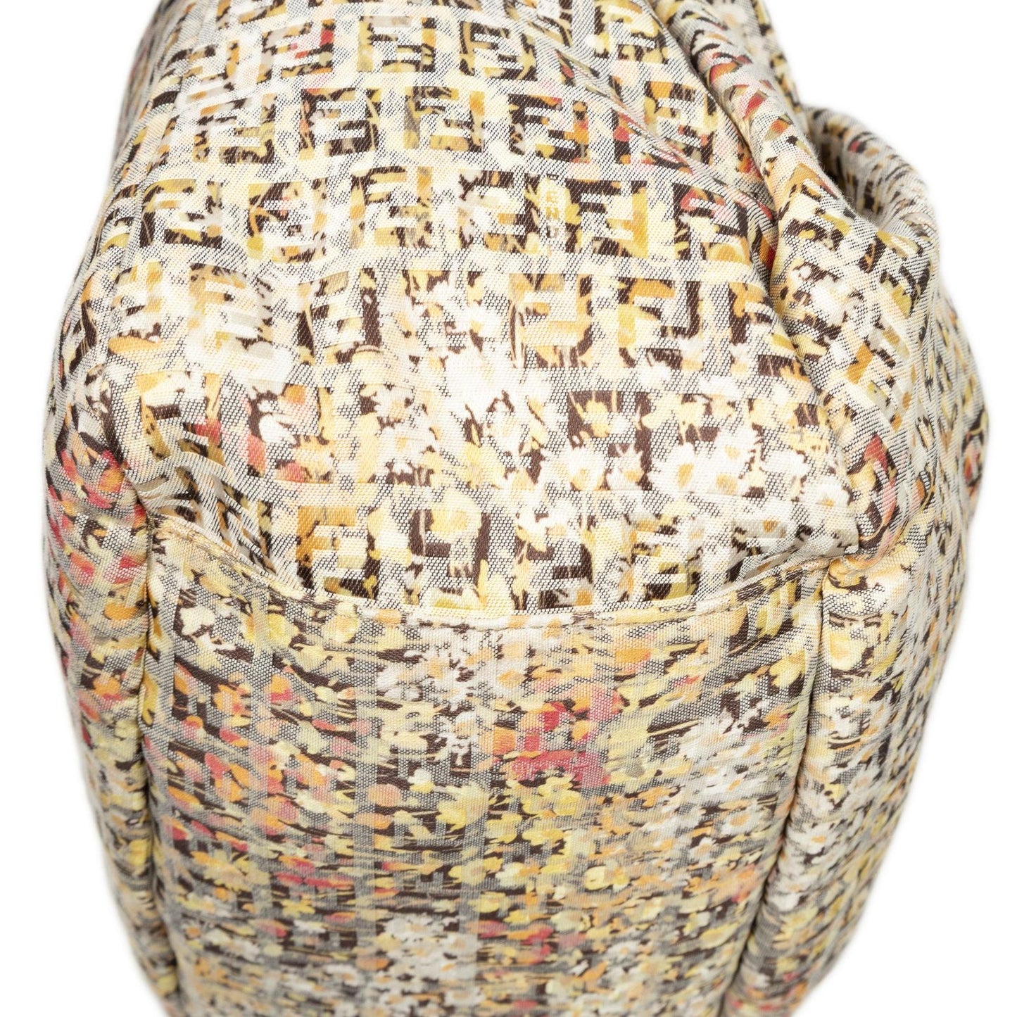 Fendi Drawstring Tote Beige Floral Print Zucchino Canvas — view 8