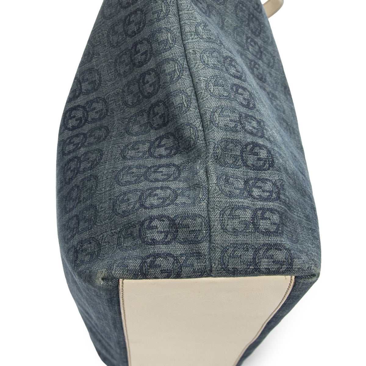 Gucci Large Web Horizon Tal Tote Blue Ivory Print Denim Canvas — view 8
