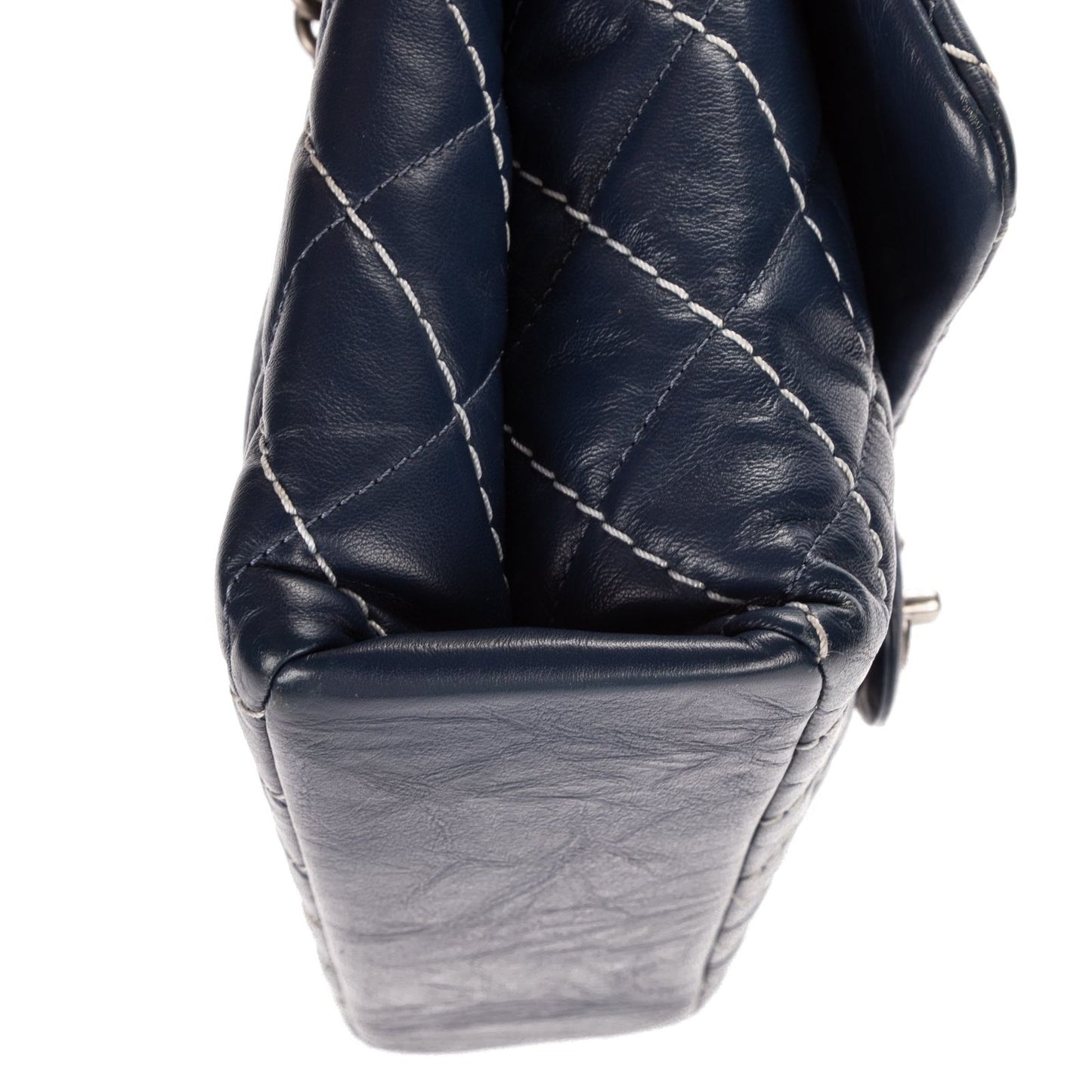 Chanel Karl Lagerfeld Collection Jumbo Single Flap Bag Navy Quilted Chevron — view 8