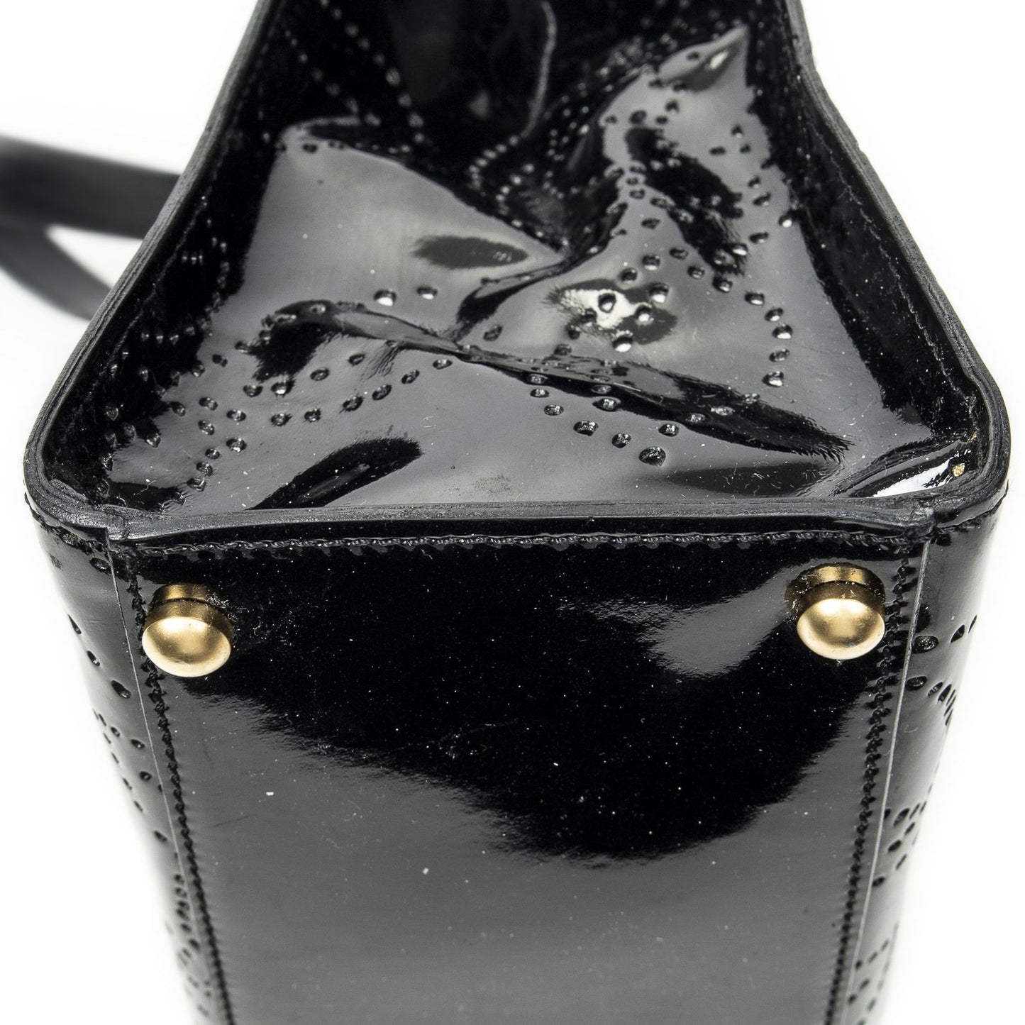 Chanel CC Perforated Camellia Tote Black Patent Leather — view 8