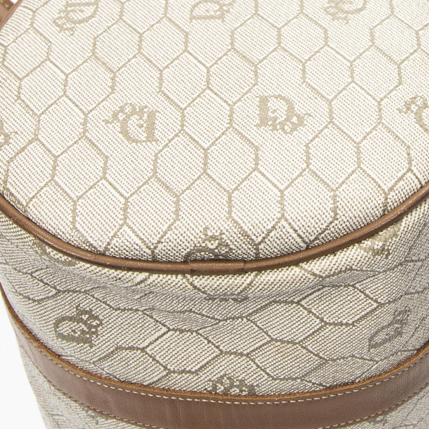 Dior Vintage Barrel Boston Brown Honeycomb Canvas Handbag — view 8