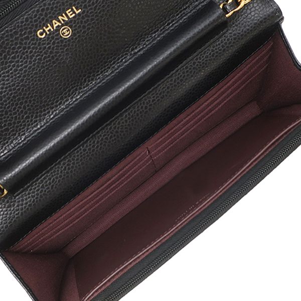 Chanel Chain Wallet Quilted Caviar Leather Black Gold CC Logo Shoulder Bag — view 8