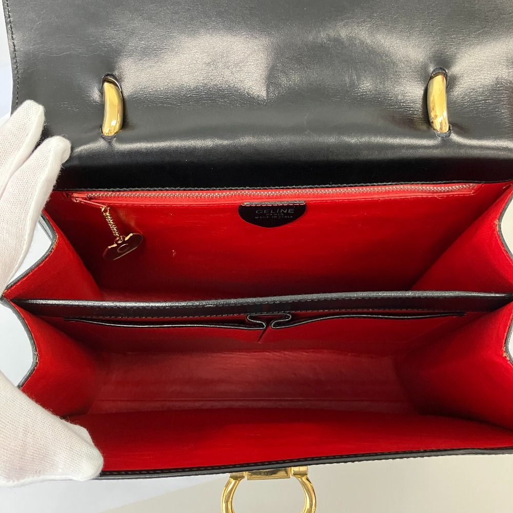 Celine Bit Leather Handbag Black Gold Colored — view 8