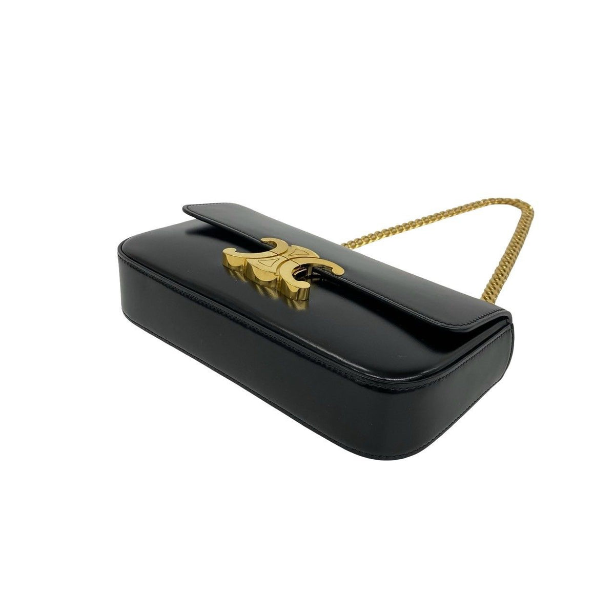 Celine Claude Triomphe Logo Leather Chain Mini Shoulder Bag Black — view 8