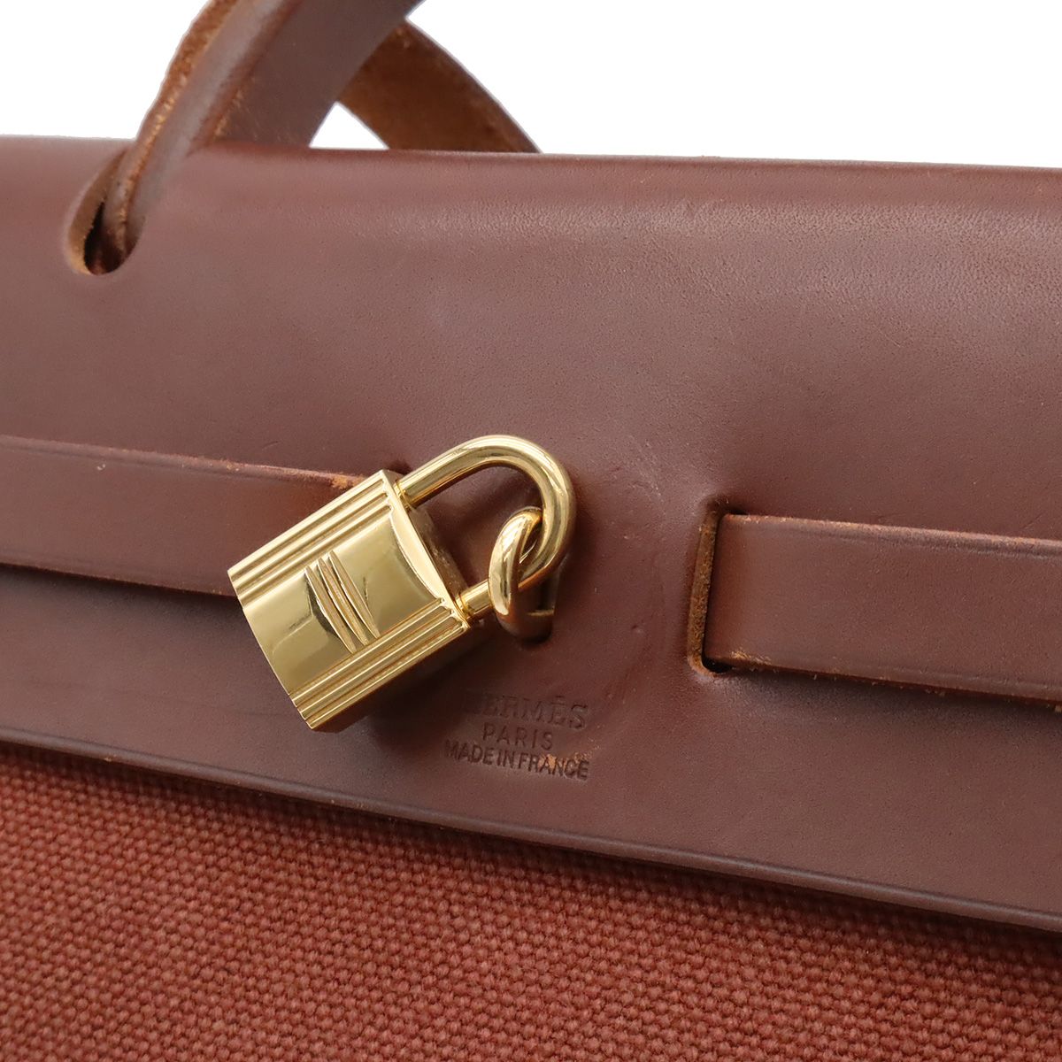 Hermes Herbag PM 2-Way Shoulder Bag Canvas Leather Brown Gold — view 8