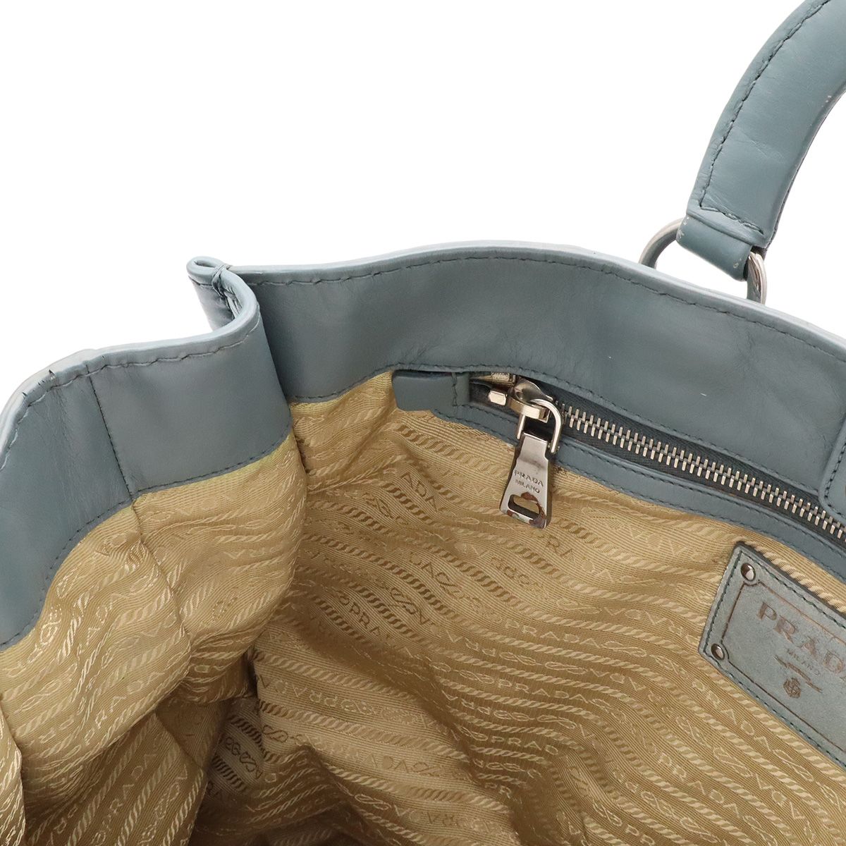 Prada Triangle Logo Tote Business 2-Way Shoulder Bag Leather Blue Gray Silver — view 8