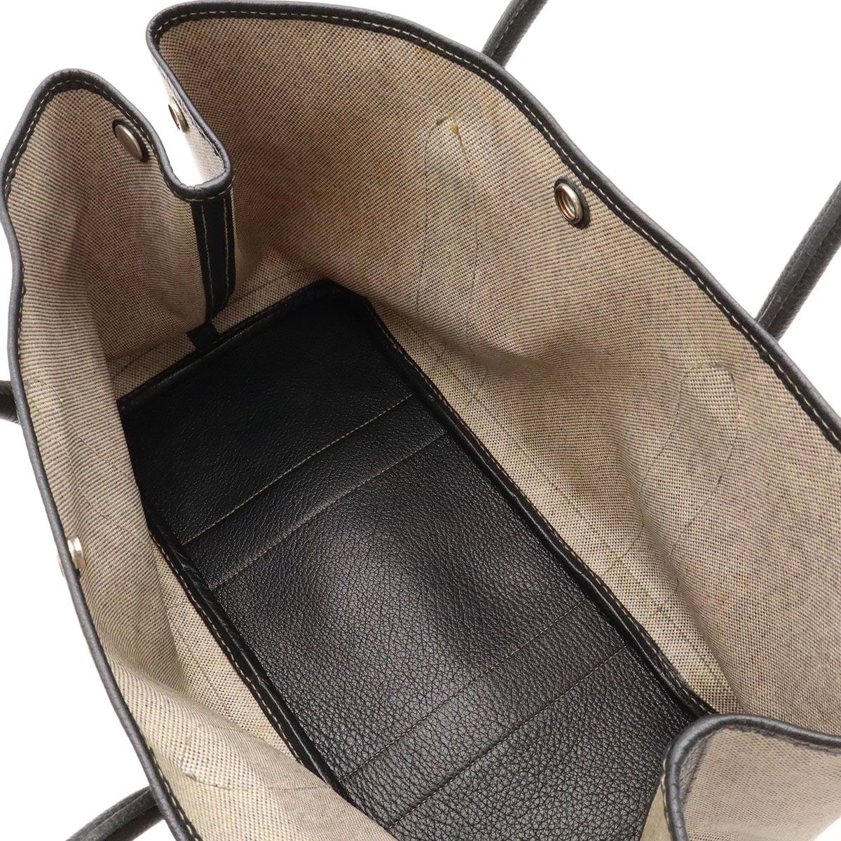 Hermes Garden Party PM Bolduc Ribbon Tote Toile H Leather Gray Black — view 8