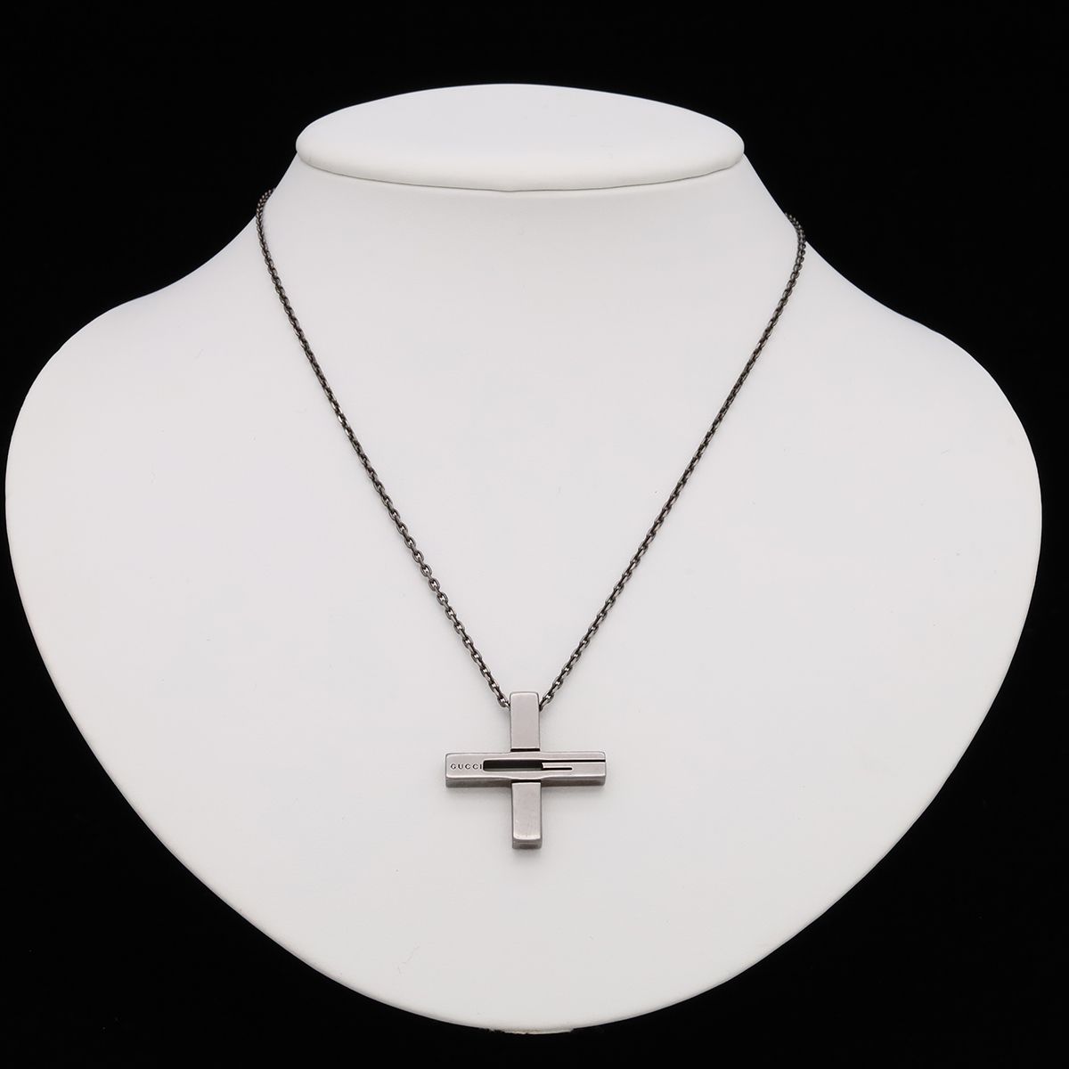 Gucci G Motif Cross Pendant Gunmetal Necklace — view 6
