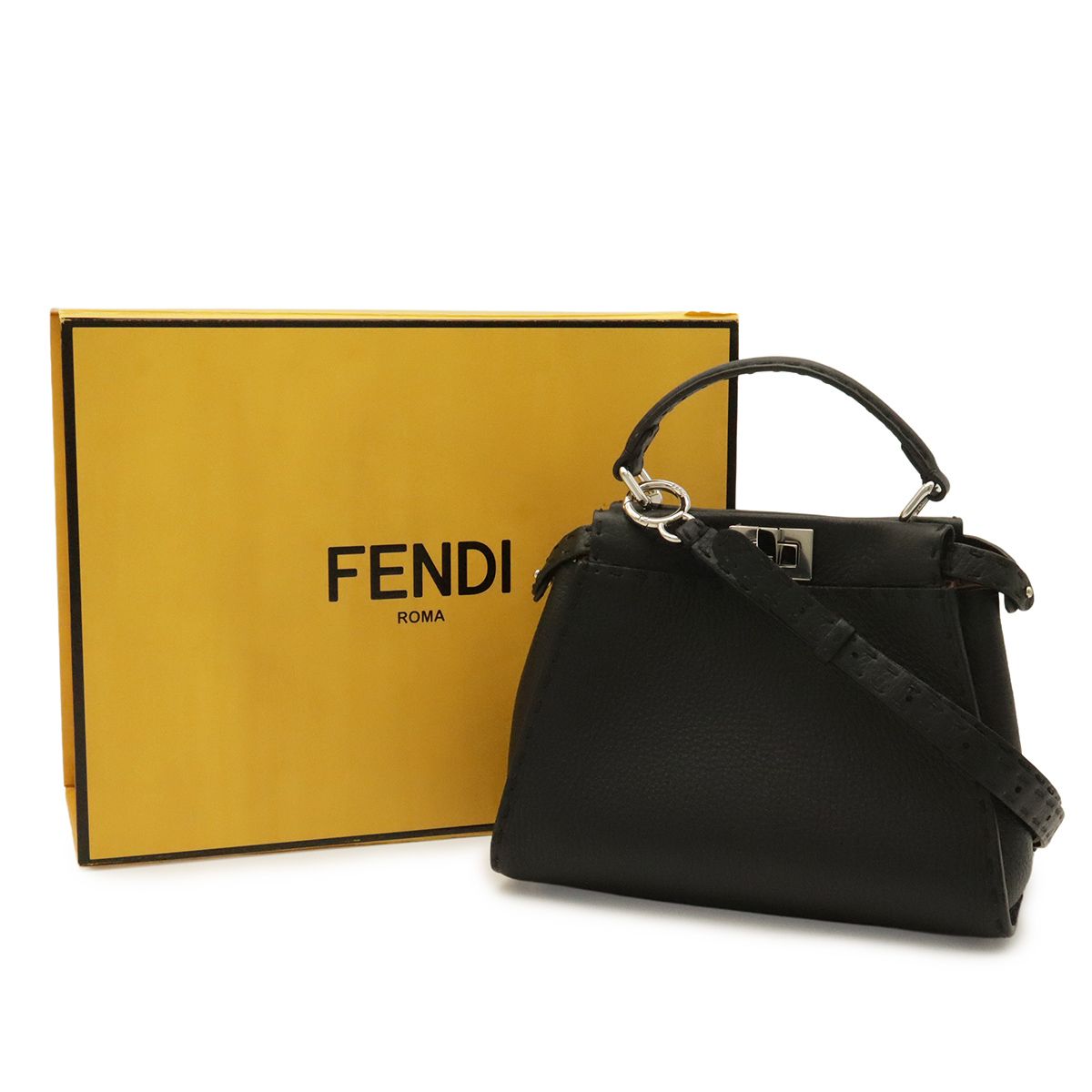 Fendi Mini Peekaboo Mini Bag 2-Way Crossbody Leather Black Silver — view 8