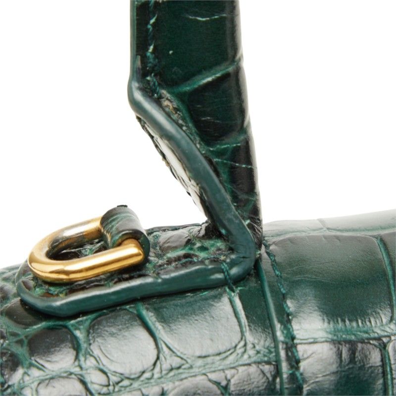 Balenciaga Hourglass XS 2-Way Shoulder Bag Croc Embossed Green Leather — view 8