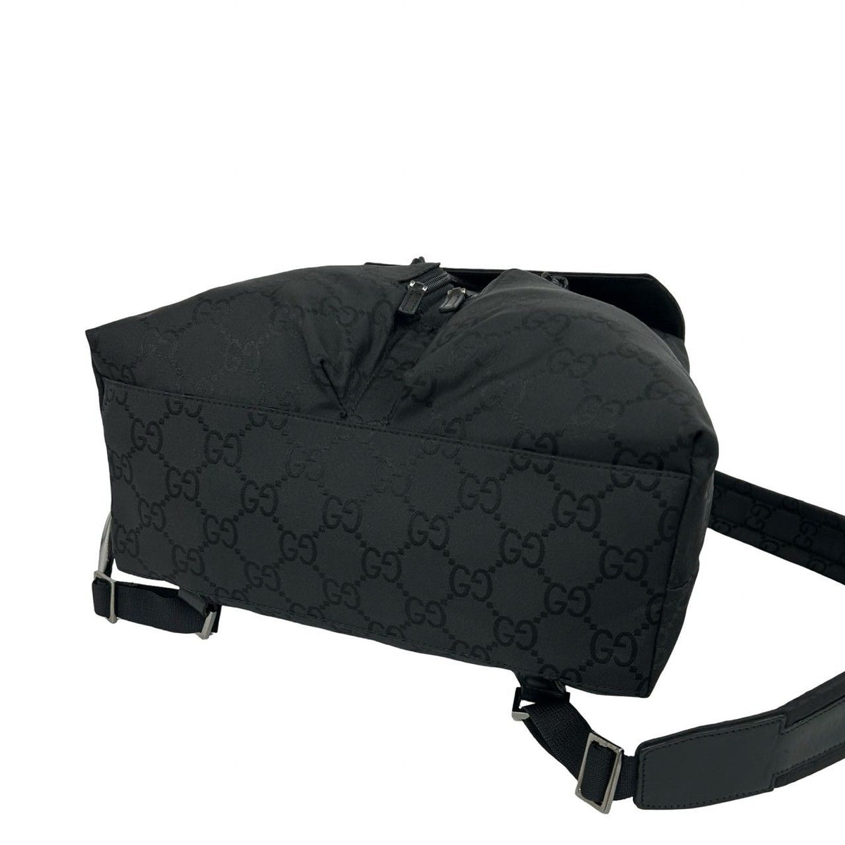 Gucci GG Logo Pattern Nylon Leather Drawstring Backpack Black — view 8