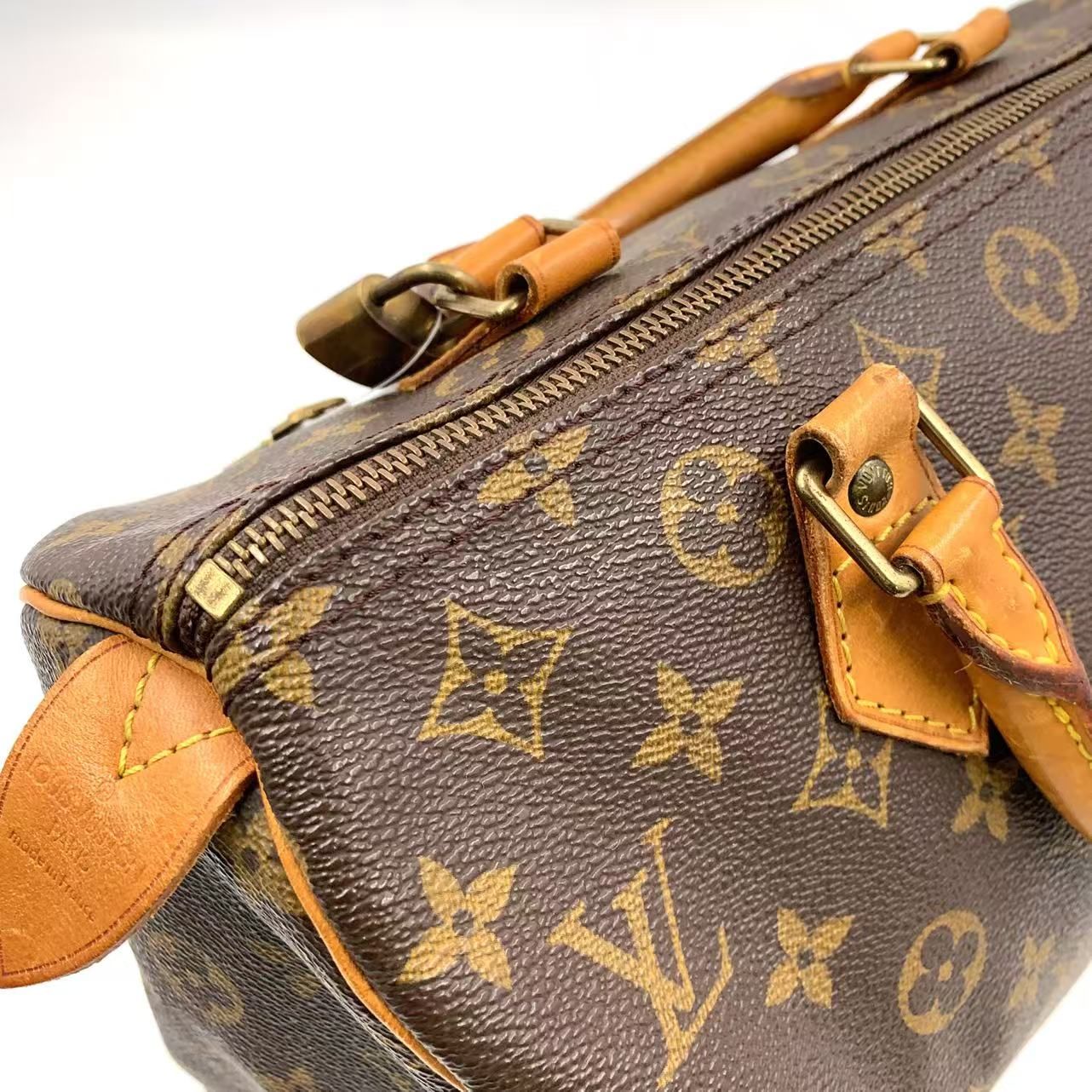 Louis Vuitton Speedy 30 Monogram Leather Brown Handbag Gold — view 8