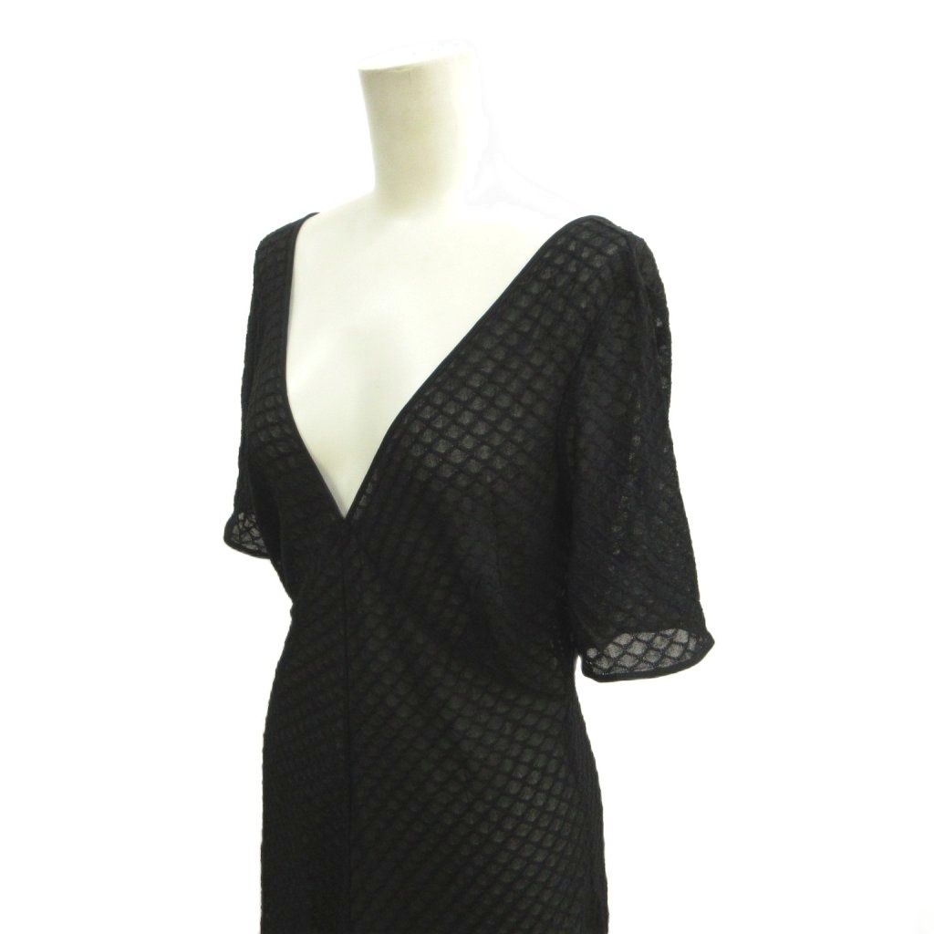 Fendi Sheer Block Check Dress V-neck Black Knee-Length Short Sleeve 44 — view 5