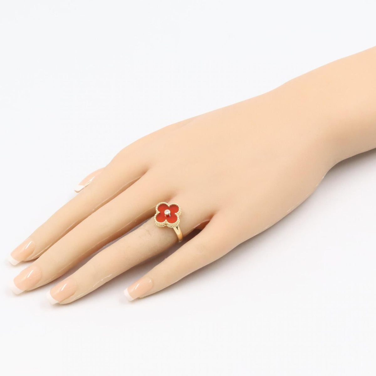 Van Cleef & Arpels Ring Vintage Alhambra Carnelian 18k Diamond — view 8