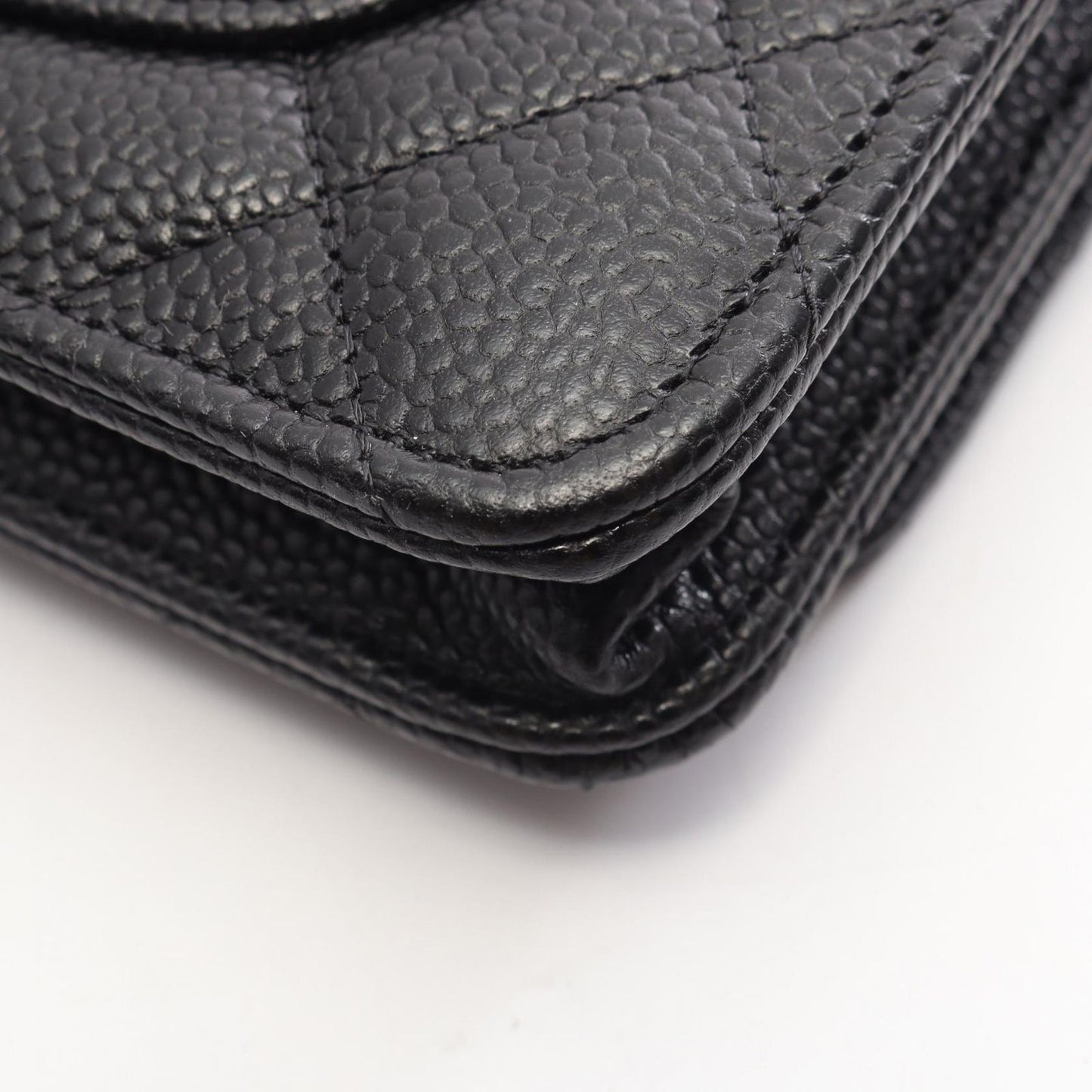 Chanel Shoulder Bag Quilted Black Caviar Leather Chain Wallet — view 7