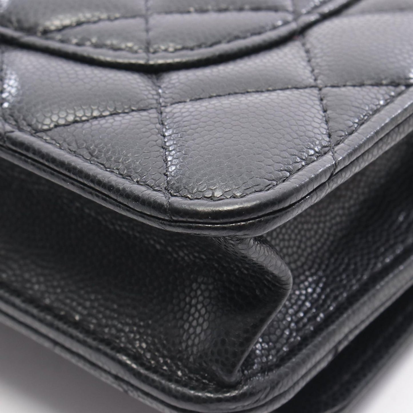 Chanel Shoulder Bag Quilted Black Caviar Leather Chain Wallet — view 8