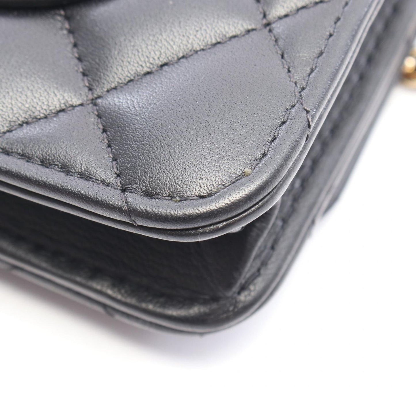 Chanel Shoulder Bag Quilted Black Lambskin Chain Wallet — view 8
