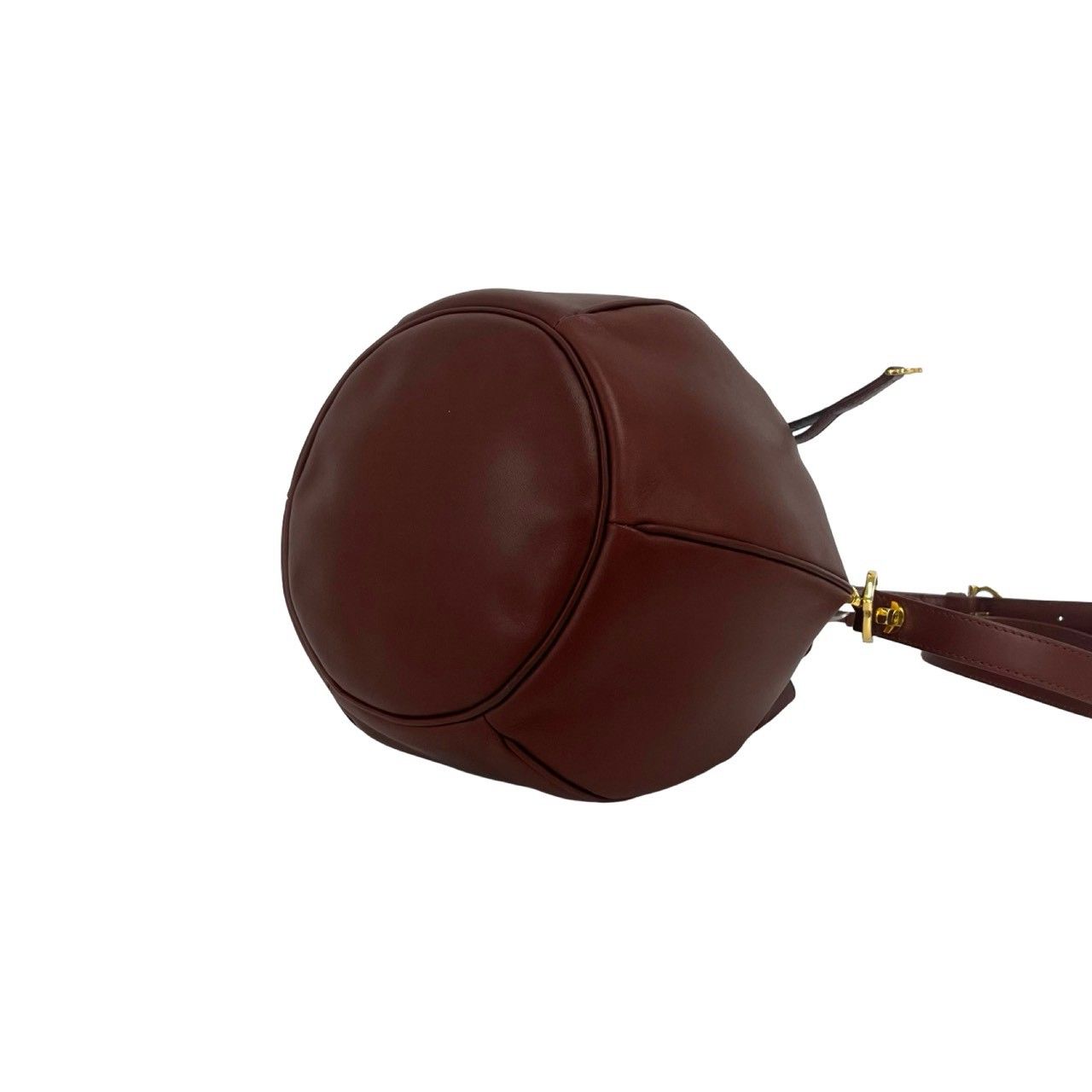 Cartier Vintage Must Line Logo Leather Drawstring Shoulder Bag Wine Red Bordeaux — view 8