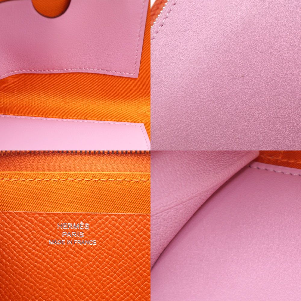 Hermes Nouveau to Go Zip Wallet Orange Pink Silver — view 8