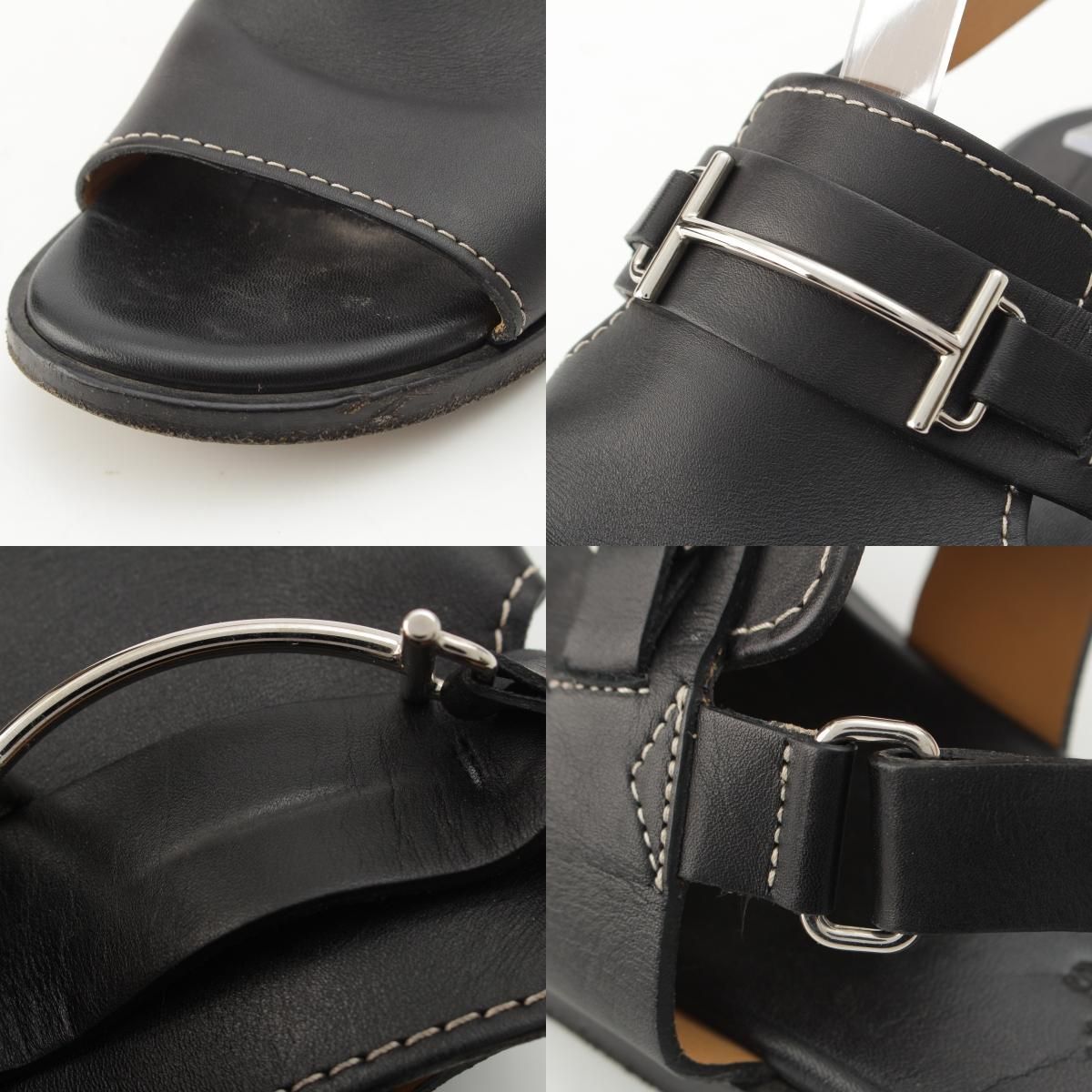 Hermes Leather H Strap Sandals Black — view 8