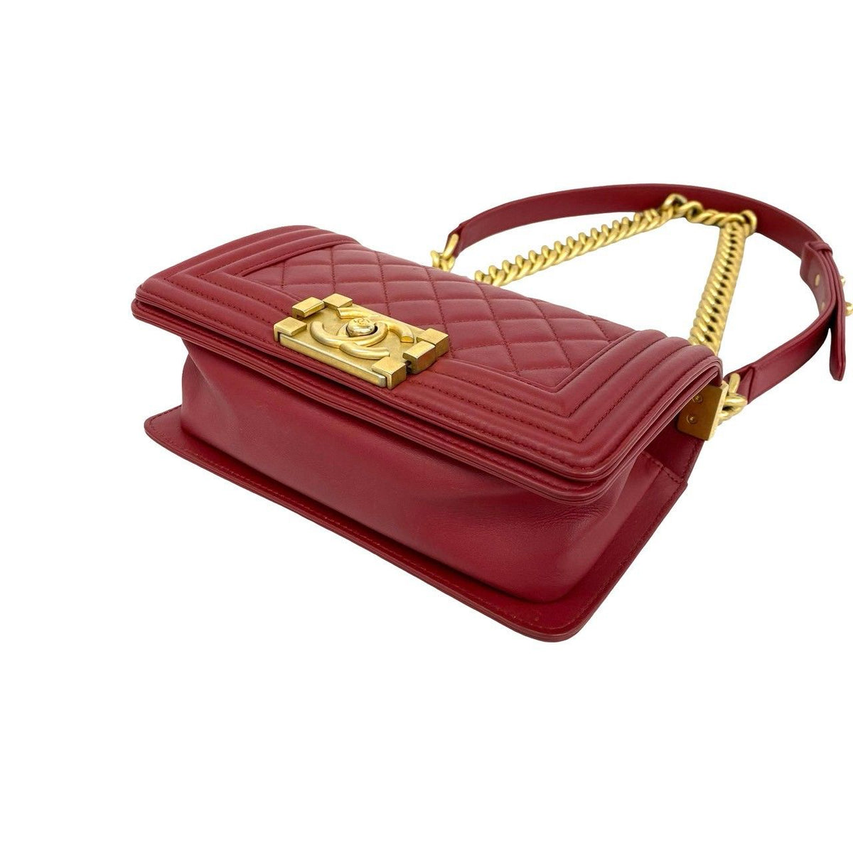 Chanel Boy Quilted CC Logo Lambskin 2-Way Shoulder Bag Red — view 8
