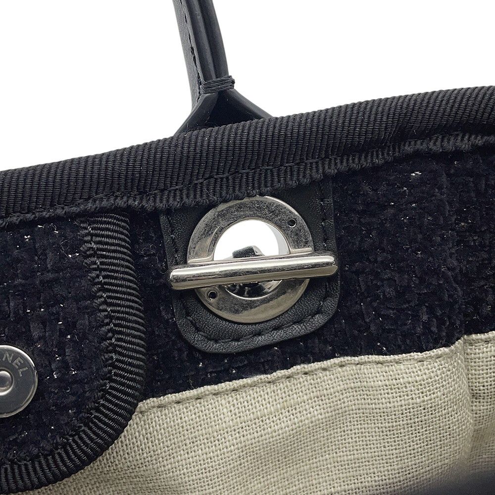 Chanel Tote Bag Deauville Line Mini Logo Glitter Tweed Leather Black — view 8