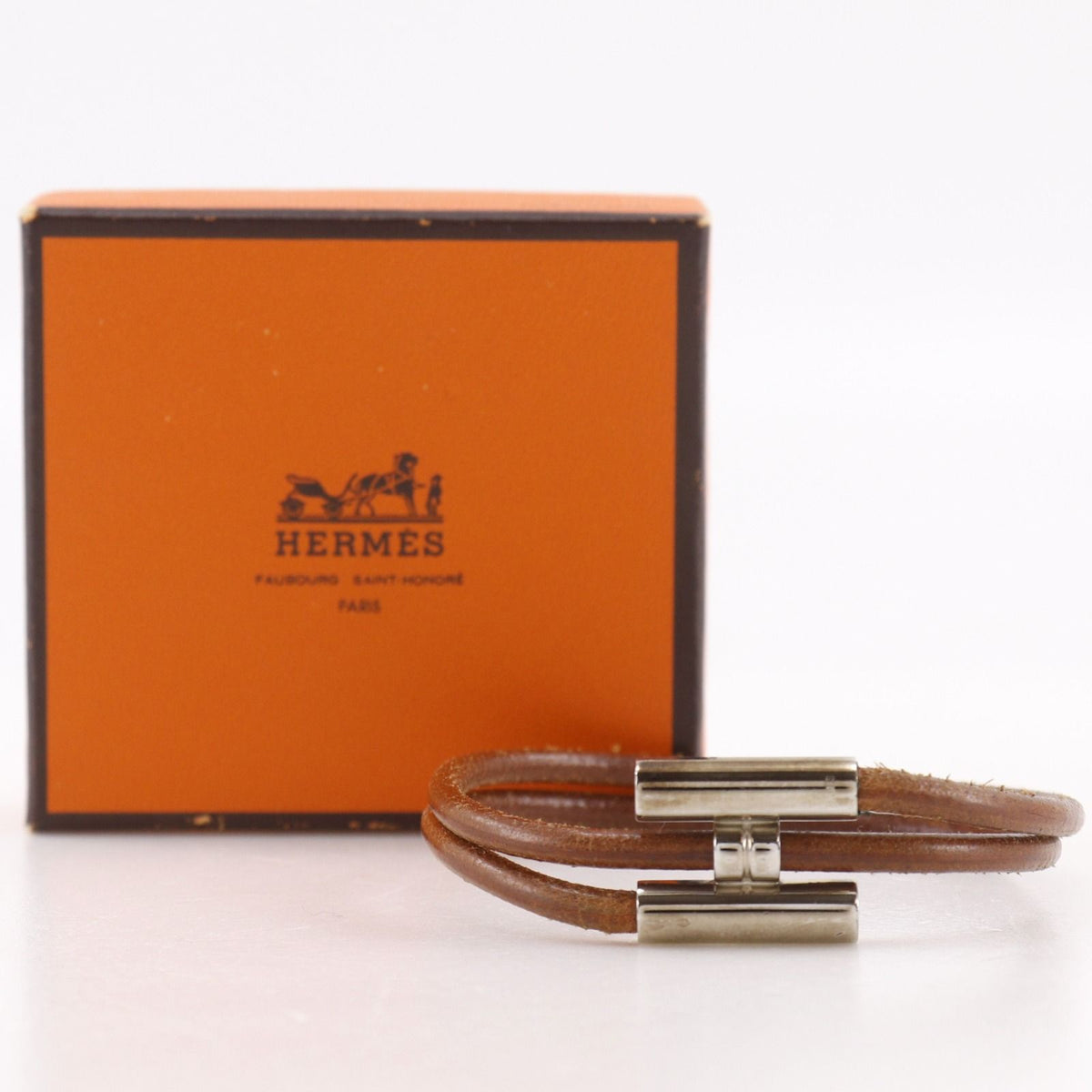Hermes Tournis Tresse Leather Brown Silver Bracelet — view 8