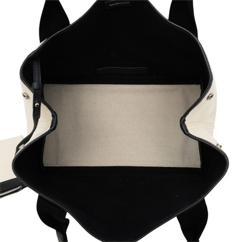 Balenciaga Navy Cabas Tote Bag Ivory Black Canvas Leather — view 8