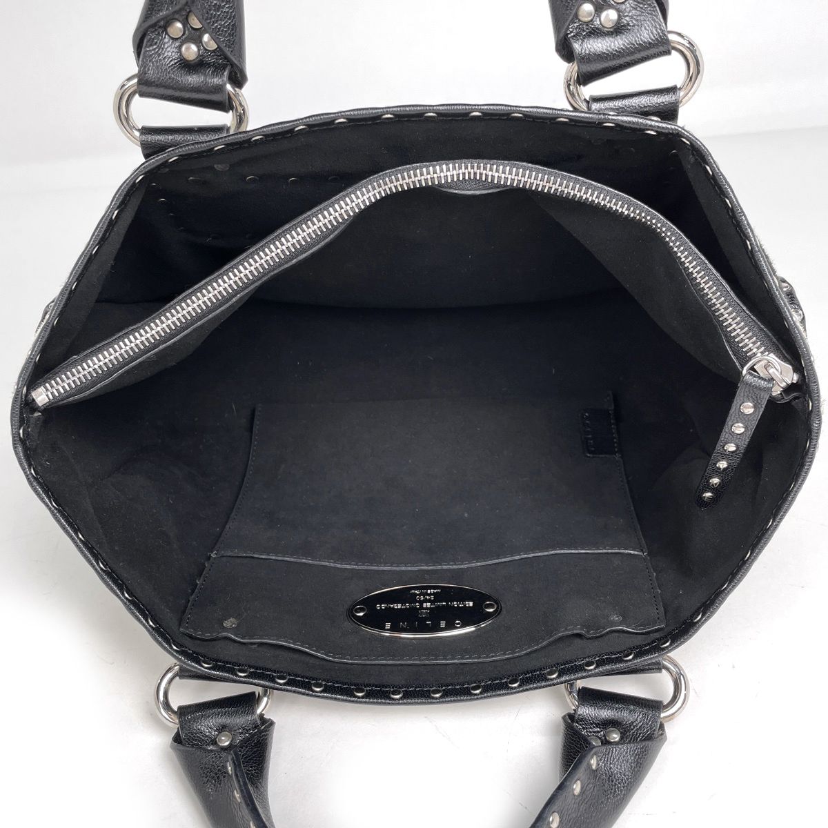 Celine Handbag Boogie Bag Calf Hair White Black — view 8