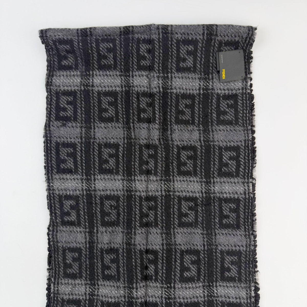 Fendi Zucca FF Check Scarf Wool 100% Black Gray Vintage — view 8