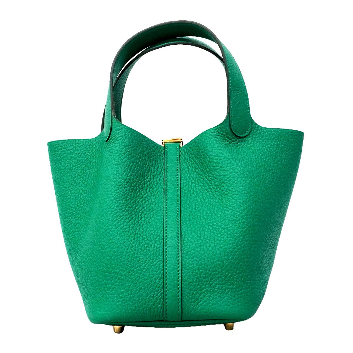 Hermes Handbag Picotin Lock PM Taurillon Clemence Vert Jade Gold — view 6