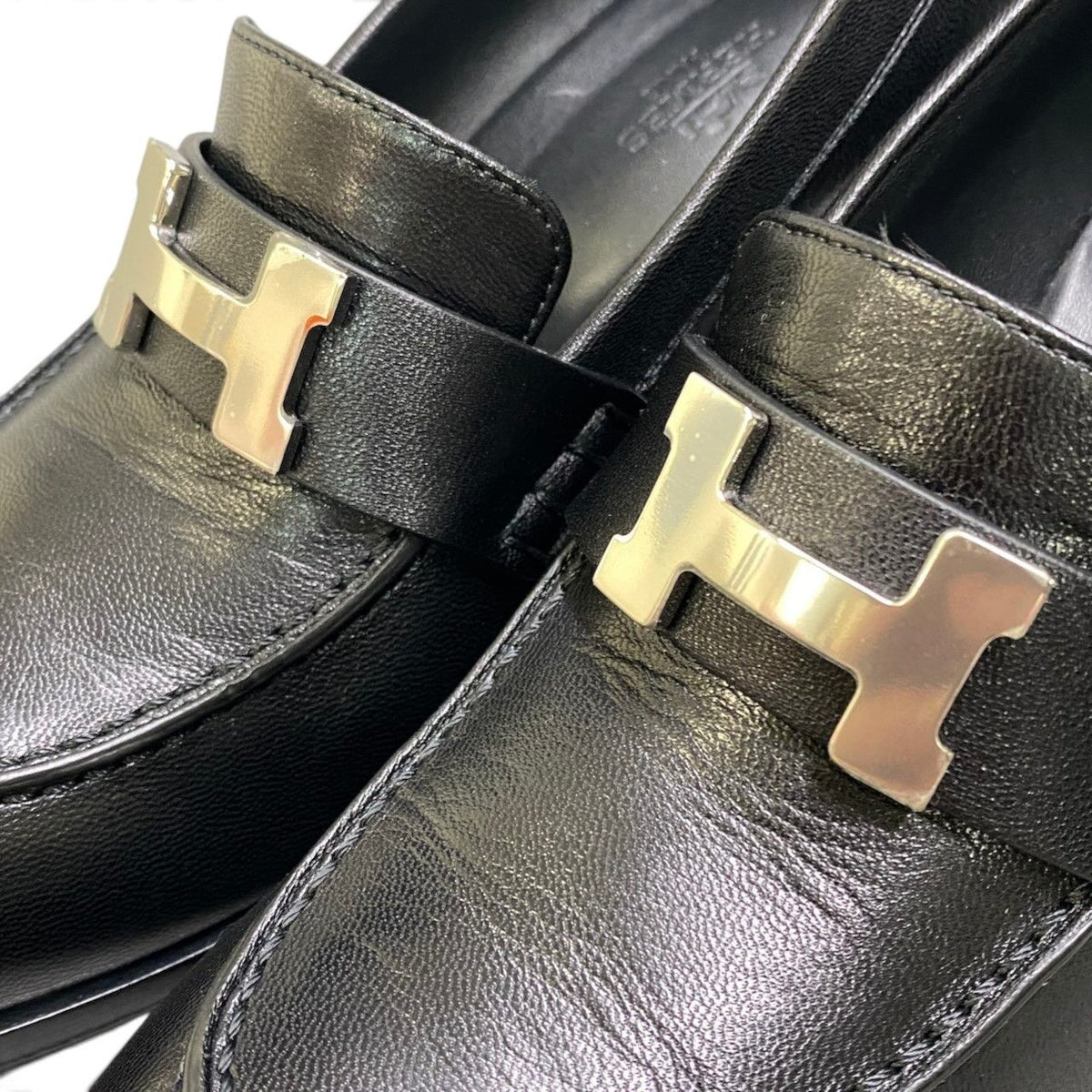 Hermes I8 Moccasins Dauphin Heels Loafers H Black Leather — view 8