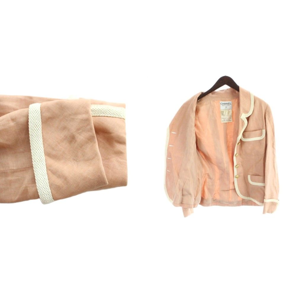 Chanel Vintage Set Blazer Tailored Jacket Trapezoid Skirt Knee-Length Linen CC — view 8