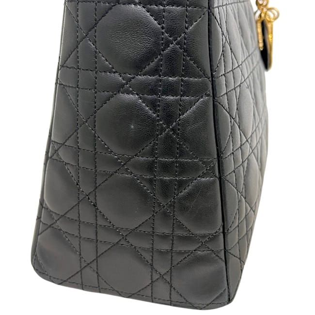 Dior Handbag Lady Medium Cannage Lambskin Black Gold — view 8