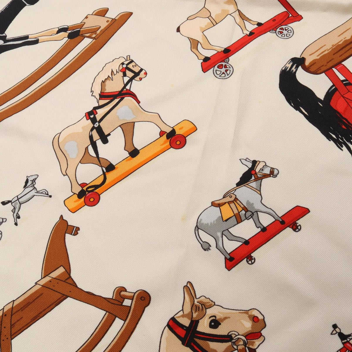 Hermes Scarf Carre 90 Raconte Moi le Cheval White Red Silk — view 7