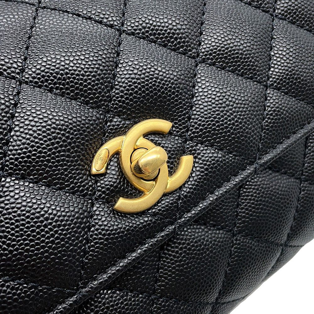 Chanel Quilted CC Logo Coco Handle XS Caviar Leather 2-Way Shoulder Bag Black — view 8